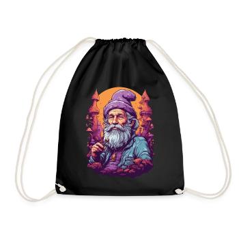 Old Dude Vivid Colors Psychedelic Forest Mushrooms - Drawstring Bag - black - Front