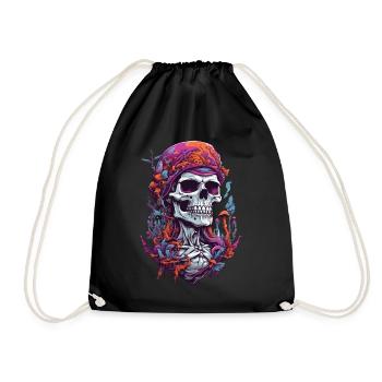 Psychedelic Art Skull Musik Festival Pilze - Turnbeutel - Schwarz - Vorne
