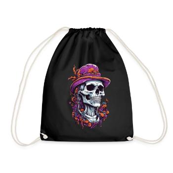 Skull Psychedelic Art Goa Trance Pilze - Turnbeutel - Schwarz - Vorne