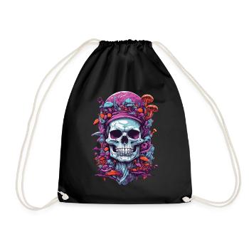 Psychedelic Art und Wald Pilze Skull Design - Turnbeutel - Schwarz - Vorne
