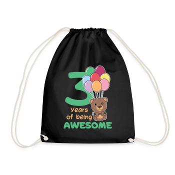 Bear for 3rd birthday children three years old - Drawstring Bag - black - Front