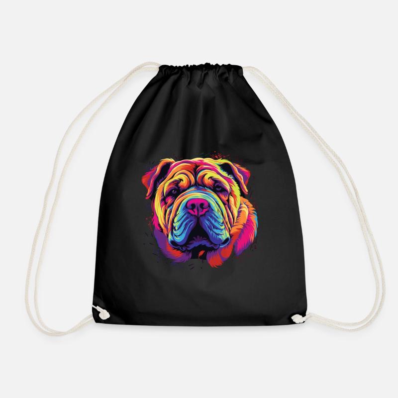 Wasserfarben Farbenfroher Chinese Shar Pei - Turnbeutel - Schwarz