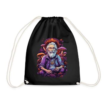 Vivid Colors Woodland Mushrooms Psychedelic Art - Drawstring Bag - black - Front