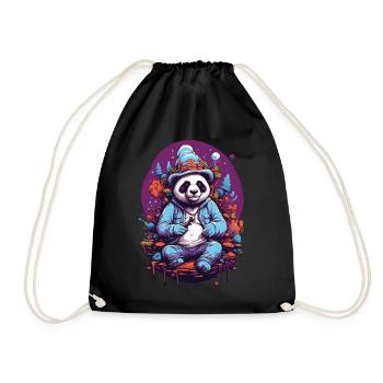 Pandabär Psychedelic Art Musik Wald Pilze - Turnbeutel - Schwarz - Vorne