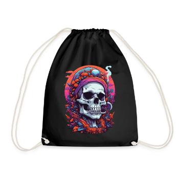 Crâne psychédélique forêt champignons Goa Trance Art - Sac de sport léger - noir - Devant