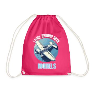 Model Making Model Airplane Airfield Flying Funny - Drawstring Bag - fuchsia - Front