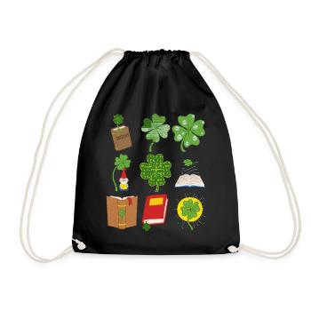 Book Shirt, Nine Four Leaves Clover Botanical - Drawstring Bag - black - Front