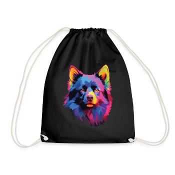 Wasserfarben Farbenfroher Schipperke - Turnbeutel - Schwarz - Vorne