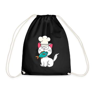 Chat, Poisson, Chef, Cuisine, Cuisinier À La Maison, Chats, Poisson - Sac de sport léger - noir - Devant