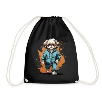 Shih Tzu Streetwear Jogging Aesthetic Fitness - Drawstring Bag - black - Front