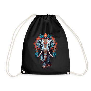 Elefant Spirituelles Mandala Traumfänger Design - Turnbeutel - Schwarz - Vorne