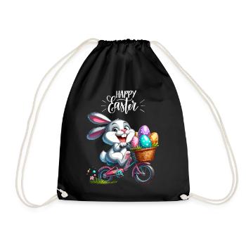Easter Bunny Bicycle Easter Easter Eggs Kids Funny - Drawstring Bag - black - Front