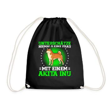Akita Inu Japanese wife with Akita Inu - Drawstring Bag - black - Front