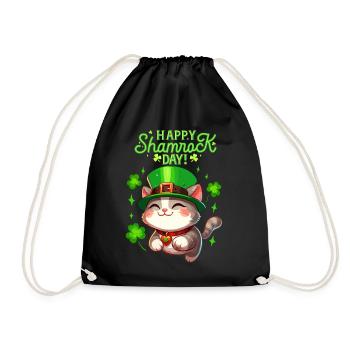 Cat St. Patrick's Day Shamrock Lucky Kitten Fun - Drawstring Bag - black - Front
