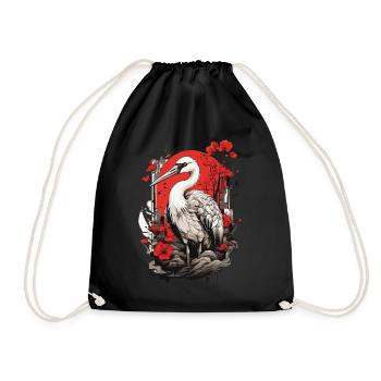 Kranich Asiatische Ästhetik Vintage Streetwear - Turnbeutel - Schwarz - Vorne