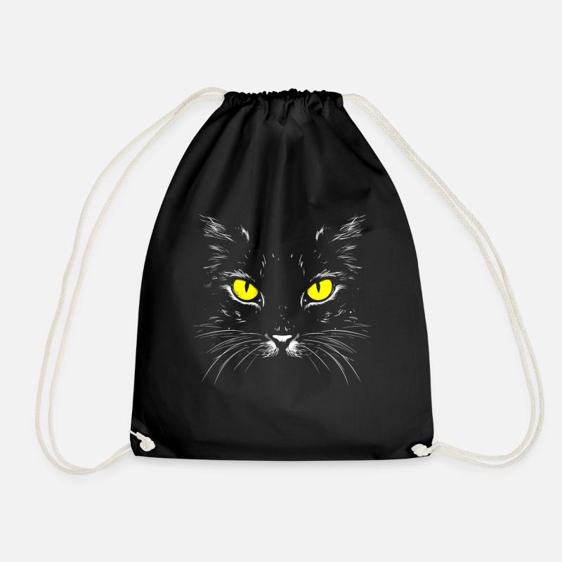 Black Cat Face Black Cat Muzzle Yellow Eyes - Drawstring Bag - black