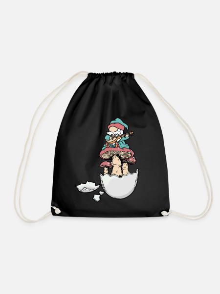 Eggshell Dwarf Gnome Gnome Fantasy Egg Mushrooms - Drawstring Bag - black