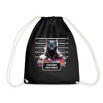 Caught Red-Pawed Funny Domestic Cat Mug Shot - Turnbeutel - Schwarz - Vorne