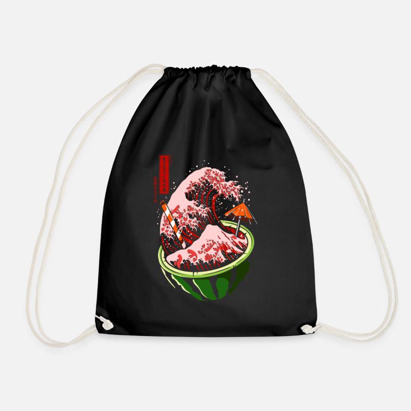 Kanagawa Japan Watermelon - Drawstring Bag - black