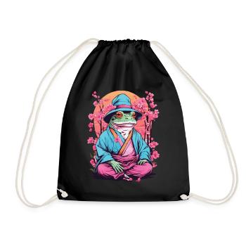 Asian Frog Streetwear Aesthetic Vintage - Drawstring Bag - black - Front