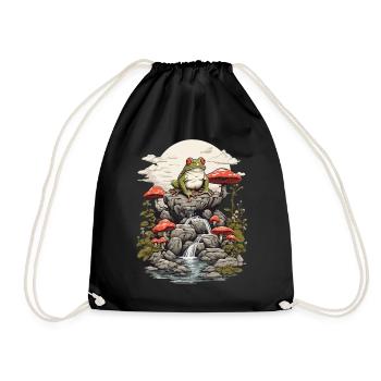 Goblincore Frog Streetwear Aesthetic Vintage - Drawstring Bag - black - Front