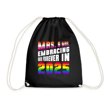 Mrs. & Mrs 2025 Gay Pride Hochzeit Homo-Ehe - Turnbeutel - Schwarz - Vorne