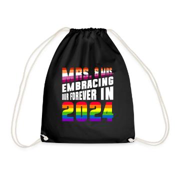Mrs. & Mrs. 2024 Gay Pride Wedding Gay Marriage - Drawstring Bag - black - Front