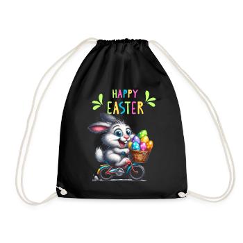 Easter Bunny Bicycle Easter Easter Eggs Funny Kids - Drawstring Bag - black - Front
