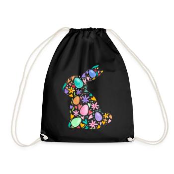 Coloré lapin de Pâques oeufs de Pâques fleurs Pâques graphique - Sac de sport léger - noir - Devant