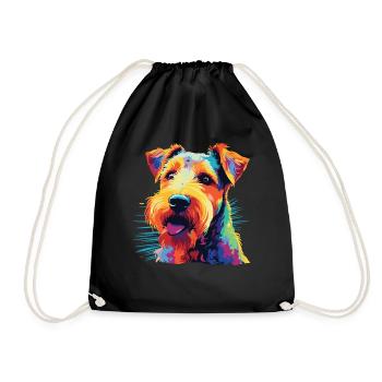 Watercolor Colorful Welsh Terrier - Drawstring Bag - black - Front