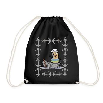Erdnuss Retro Vintage Anker maritim Matrose Ahoi - Turnbeutel - Schwarz - Vorne
