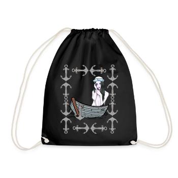 Maritime Boat Anchor Girl Sailor Boats Sea Lake - Drawstring Bag - black - Front