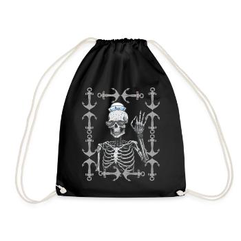 Sailor Skeleton Anchor Maritime Retro Vintage 80s - Drawstring Bag - black - Front