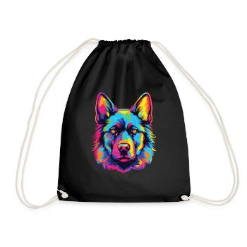 Watercolor Colorful Norwegian Elkhound - Drawstring Bag - black - Front