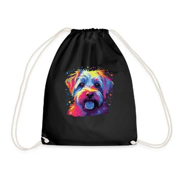 Watercolor Colorful Dandie Dinmont Terrier - Drawstring Bag - black - Front