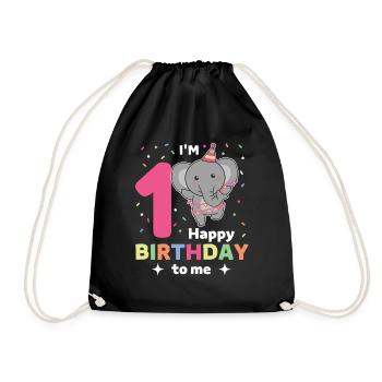 Elephant for 1st birthday for children one year old - Drawstring Bag - black - Front