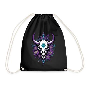 Bull Skull Feather Mandala Spiritual Design - Drawstring Bag - black - Front