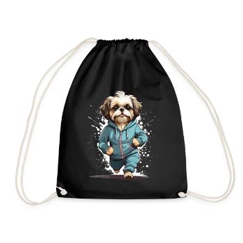 Shih Tzu Dog Streetwear Jogging Aesthetic Look - Drawstring Bag - black - Front