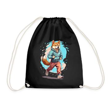 Shiba Dog Streetwear Jogging Aesthetic Style - Drawstring Bag - black - Front