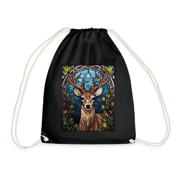 Forest Stained Glass Deer Vintage Geometric Mosaic - Turnbeutel - Schwarz - Vorne