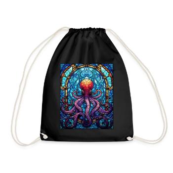 Geometric Aquatic Octopus Stained Glass Mosaic - Turnbeutel - Schwarz - Vorne
