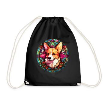 Cute Stained Glass Corgi Geometric Mosaic Dog - Turnbeutel - Schwarz - Vorne