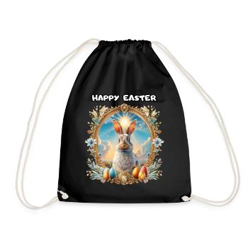 HAPPY EASTER, emblem, easter, easter bunny, beautiful, - Drawstring Bag - black - Front