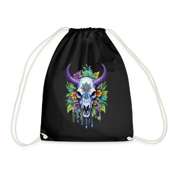 Mandala spirituel avec crâne de taureau - Sac de sport léger - noir - Devant