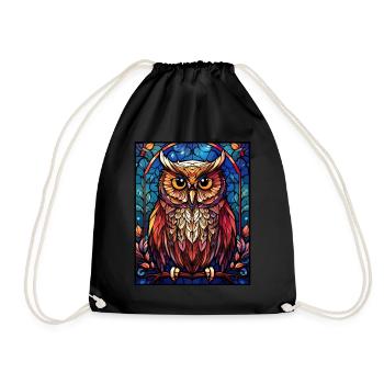 Stained Glass Owl Geometric Mosaic Vintage Birding - Turnbeutel - Schwarz - Vorne