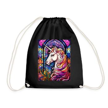 Cute Unicorn Stained Glass Colorful Mosaic Geometr - Turnbeutel - Schwarz - Vorne