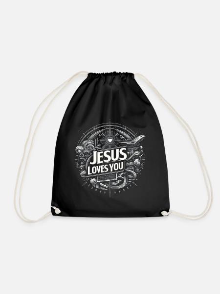 Jesus liebt dich – Kreisdesign - Turnbeutel - Schwarz