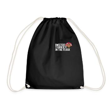 Thanksgiving Shirt, Sweetest Turkey In The Flock - Drawstring Bag - black - Front