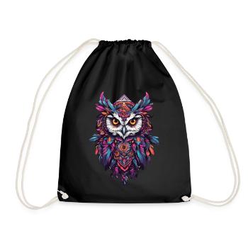 Owl Spiritual Mandala Animal Dream Catcher Design - Drawstring Bag - black - Front