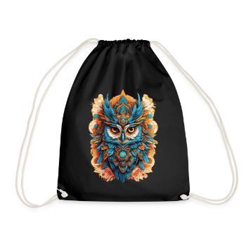 Owl Spiritual Mandala Animal Dream Catcher Design - Drawstring Bag - black - Front